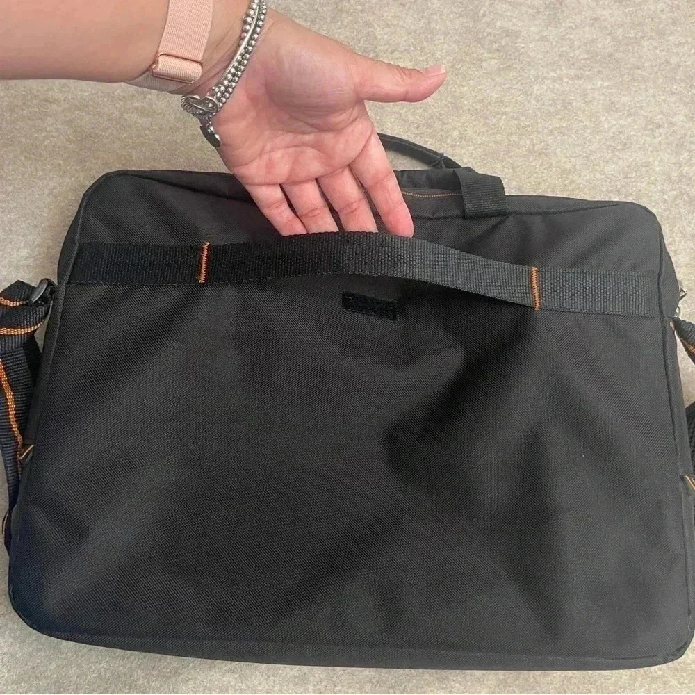 Solo Ace Slim Brief Laptop Briefcase Messenger Bag Black Orange Adjustable Strap